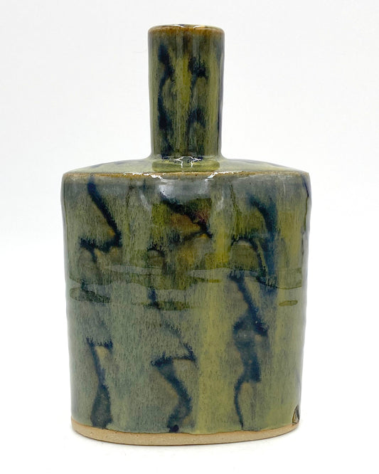 Flattened Bottle in Lime Green and Blue