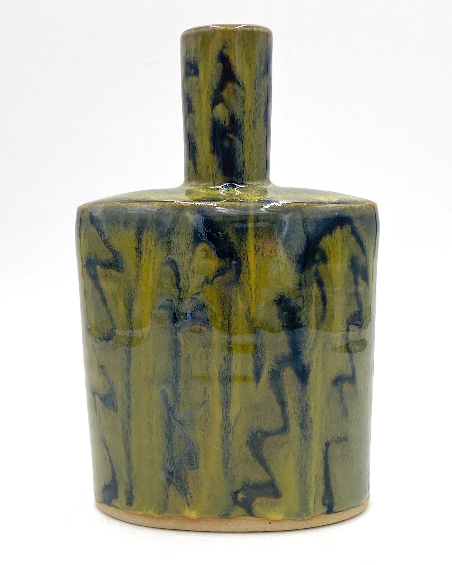 Flattened Bottle in Lime Green and Blue