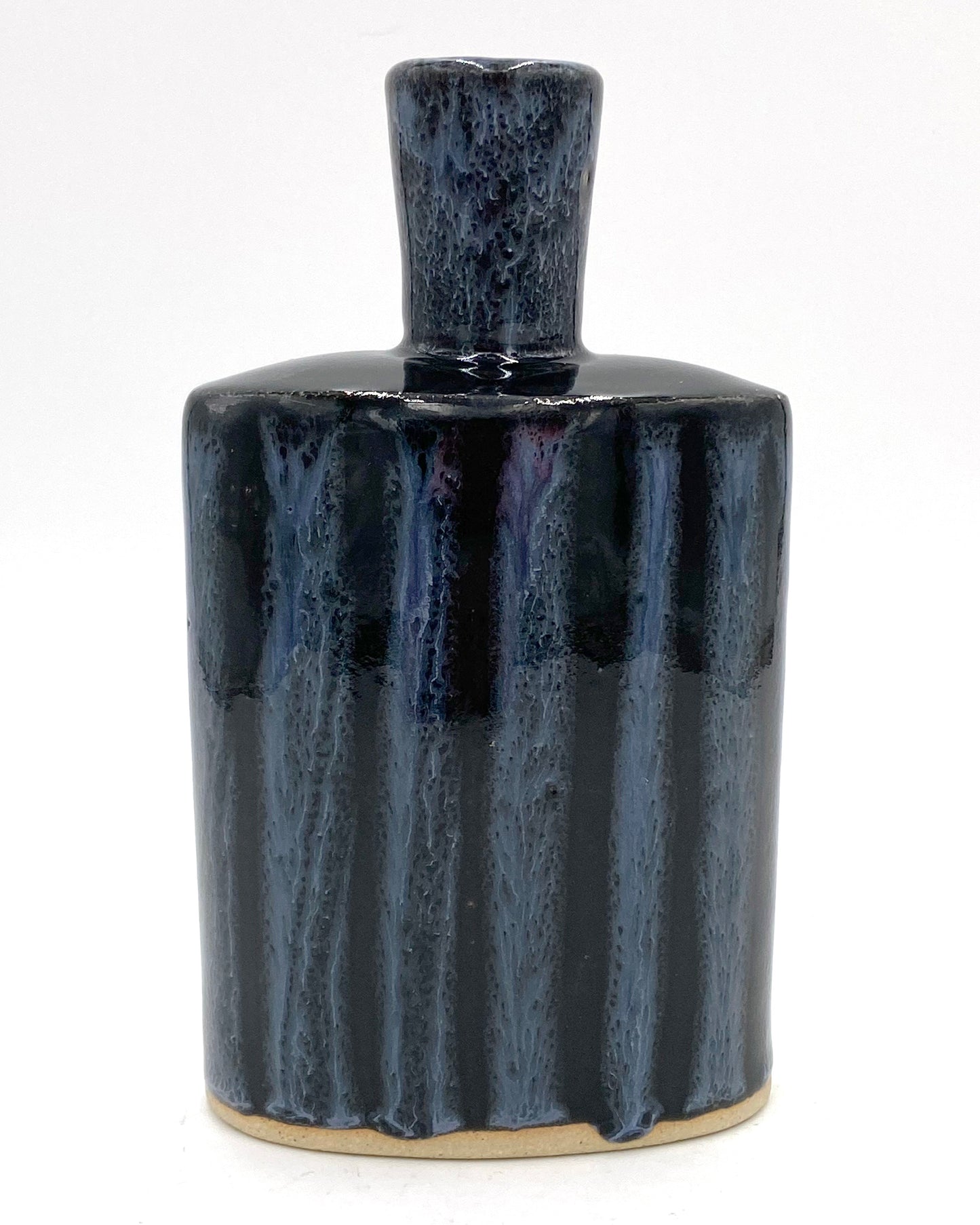 Flattened Bottle/Vase in Blue and Black
