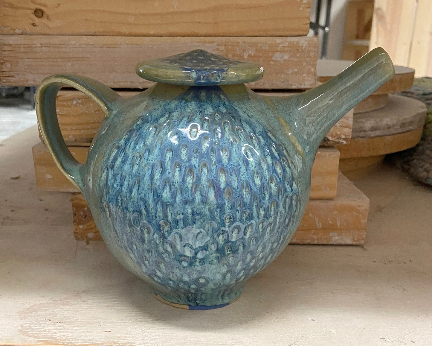 Carved Turquoise Teapot