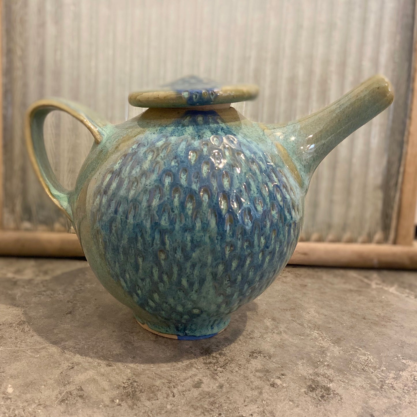 Carved Turquoise Teapot