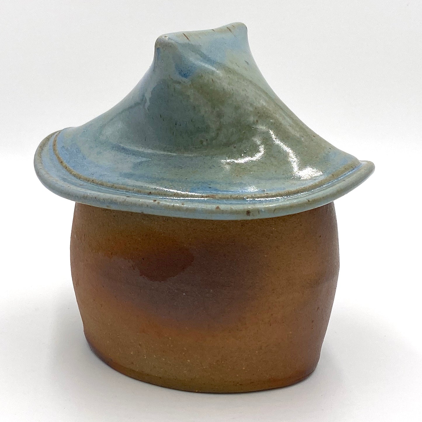 Lg Covered Jar with Blue Hat Lid