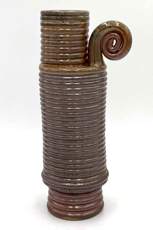 Tall, Ringed Vase with Spiral Handle