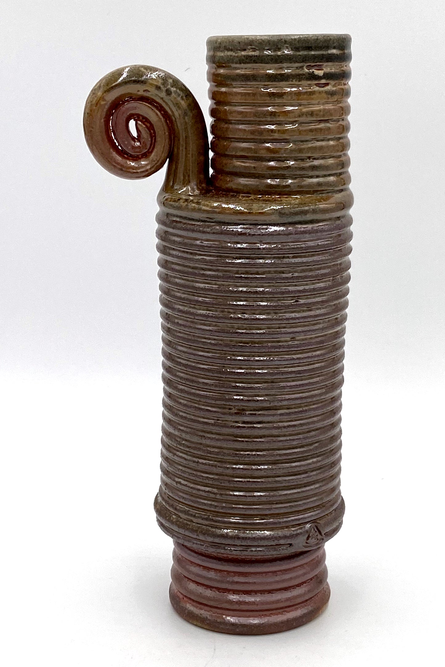 Tall, Ringed Vase with Spiral Handle