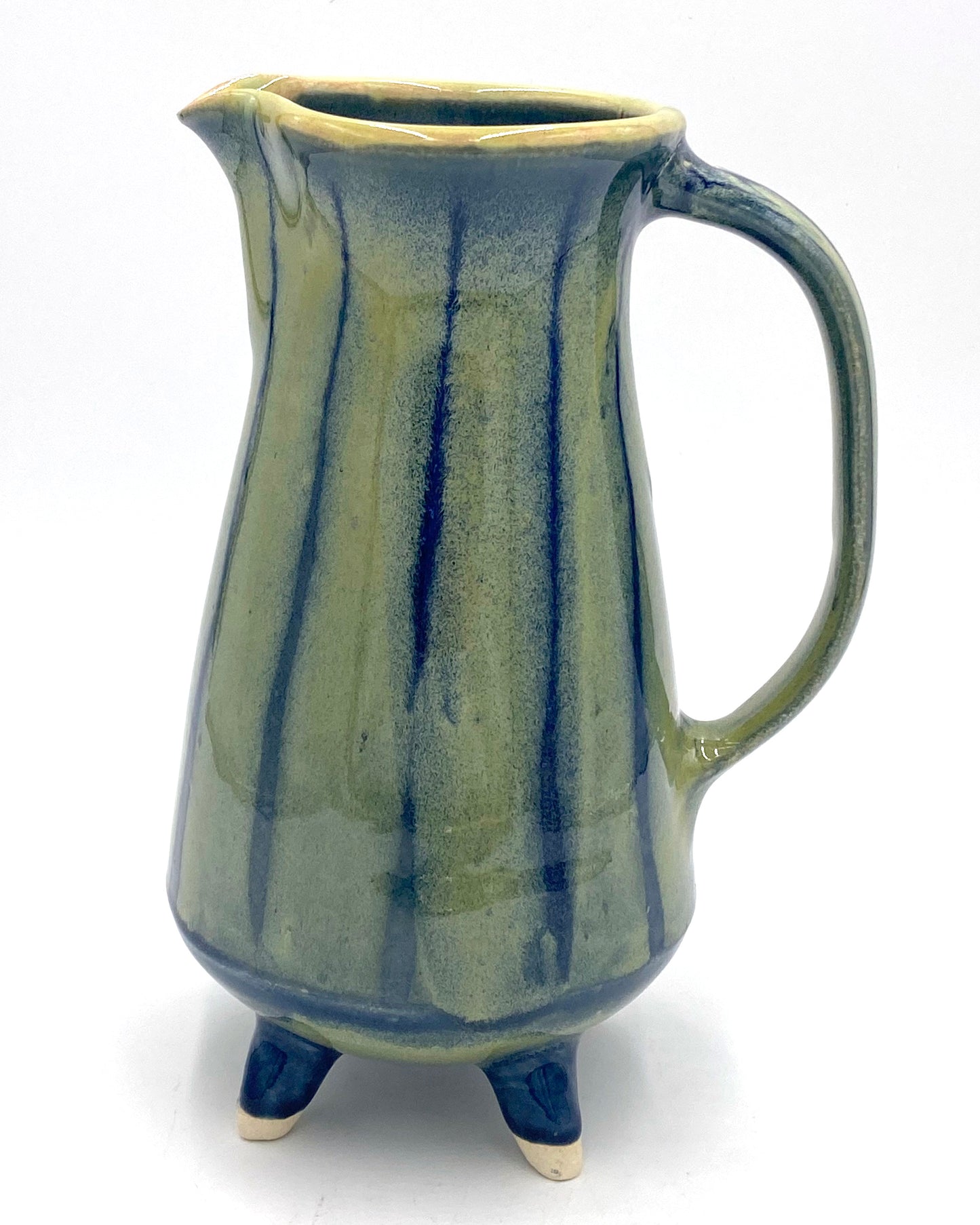 Large Walking Pitcher in Jade and Blue Stripes