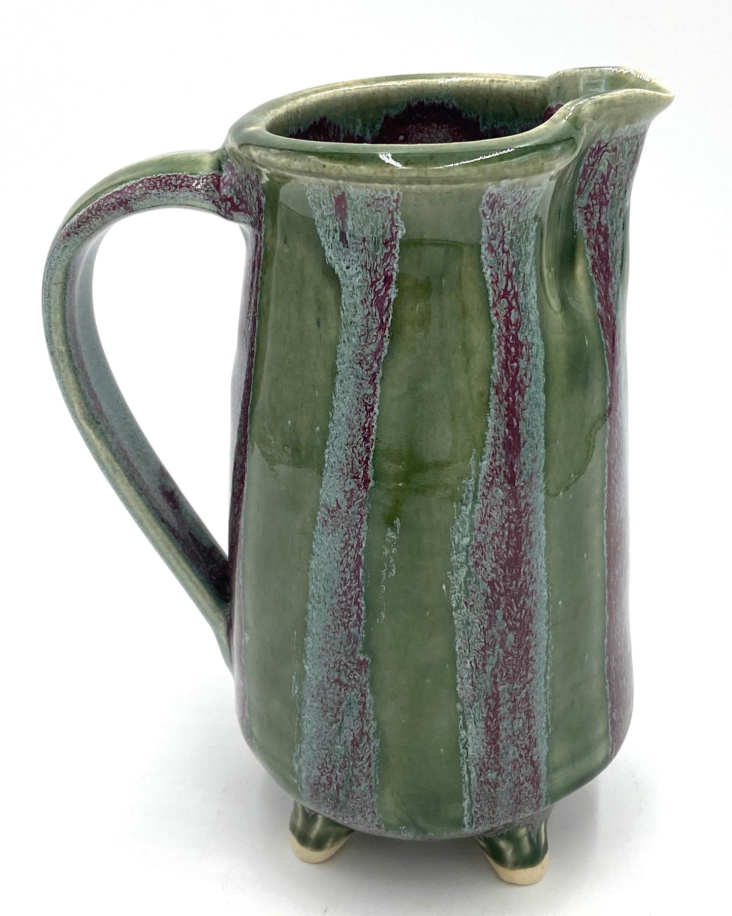 Green and Burgundy Striped Pitcher