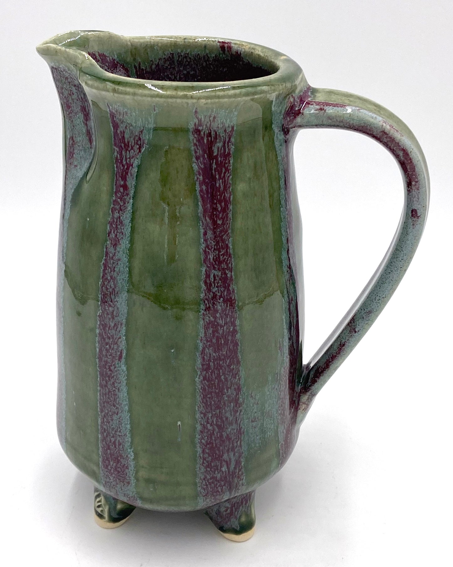 Green and Burgundy Striped Pitcher