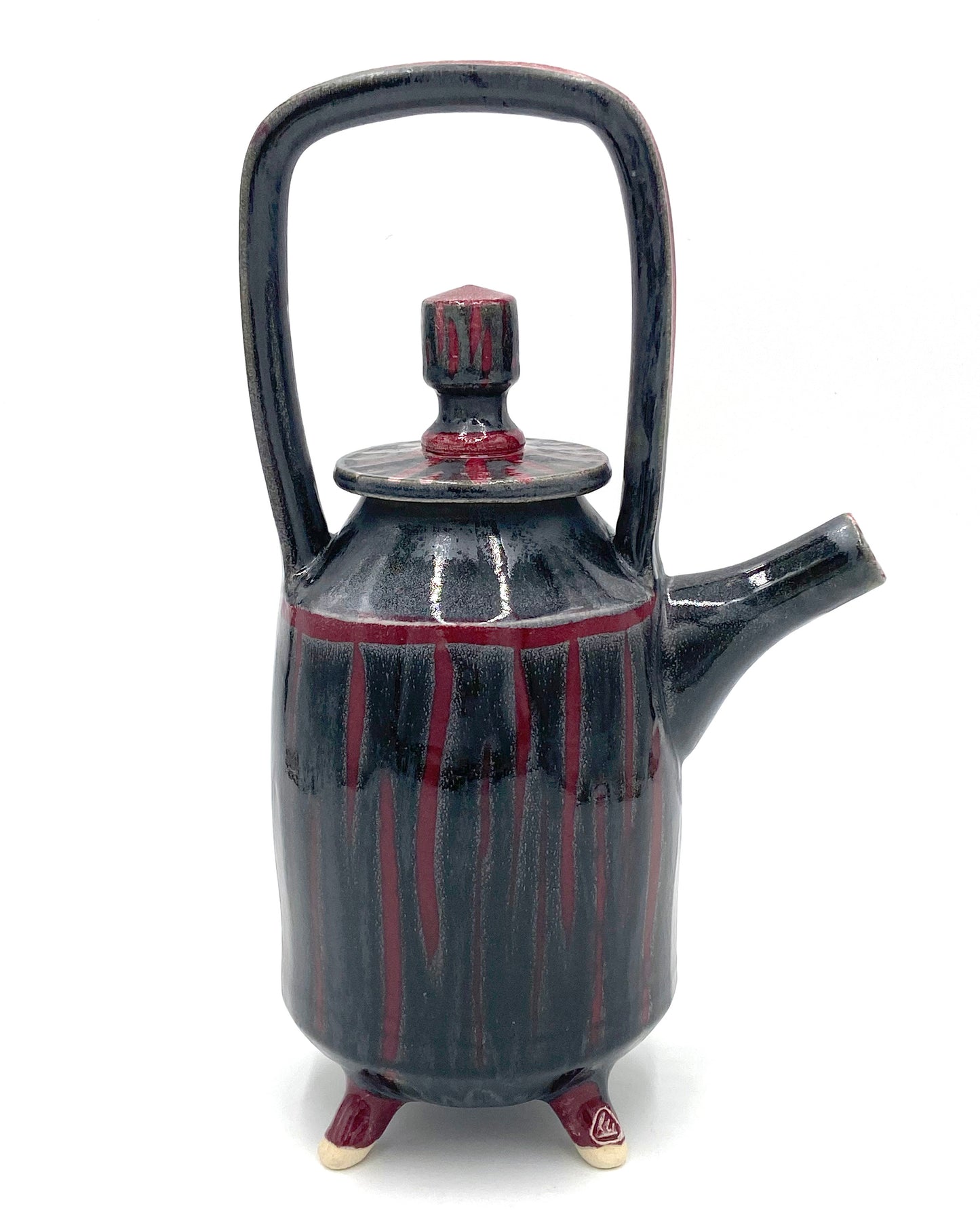 Red and Black Striped Teapot