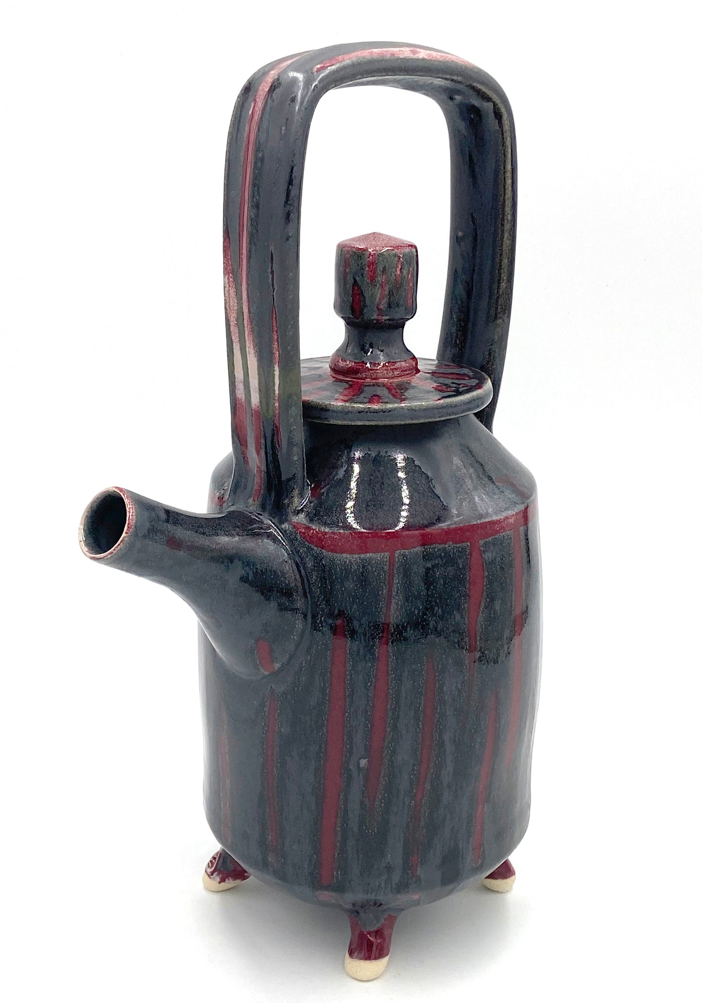 Red and Black Striped Teapot