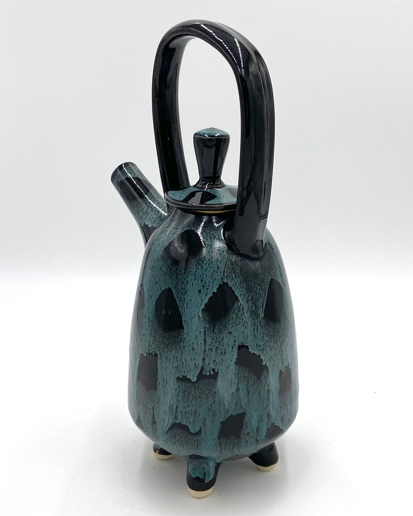 Tall Turq/Blk Teapot